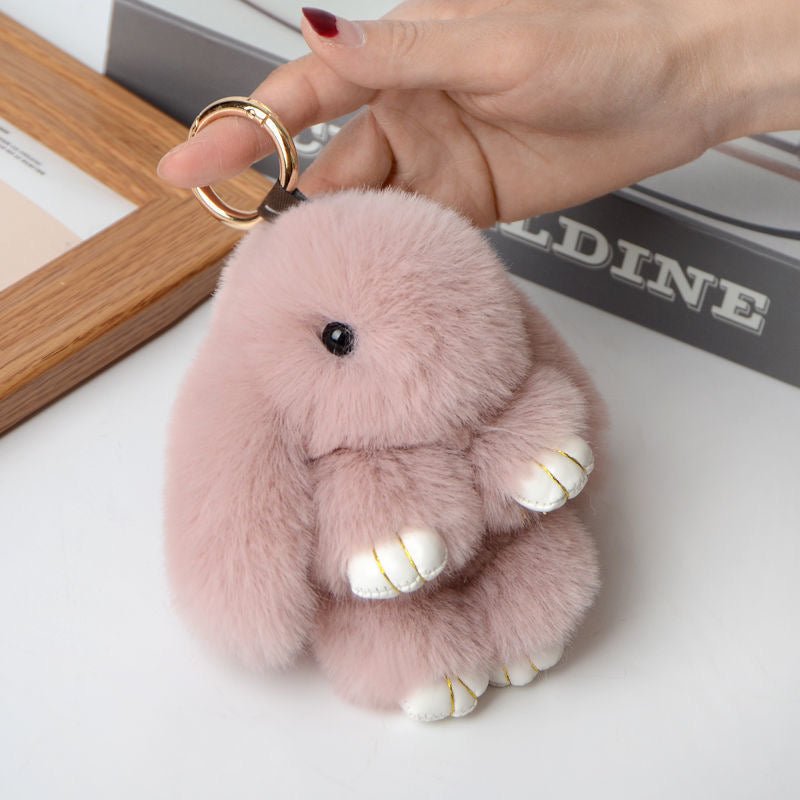 Cute Rabbit Bag Charm, Fluffy Hanging Plush, Adorable Laying Rabbit Keychain. - Korean Beauty KR