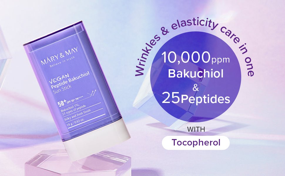 Mary&May Vegan Peptide Bakuchiol Sun Stick SPF50+ PA++++ 18g – Vegan Sunscreen Stick with Peptide & Bakuchiol for High UV Protection and Anti - Aging - Korean Beauty KR