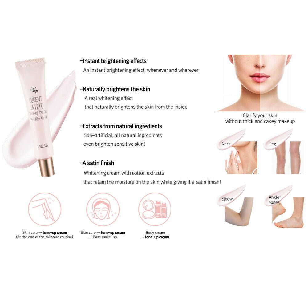 RiRe Lucent White Tone - Up Cream 40ml – Brightening & Skin Tone Correcting Cream for a Radiant, Even Complexion - Korean Beauty KR