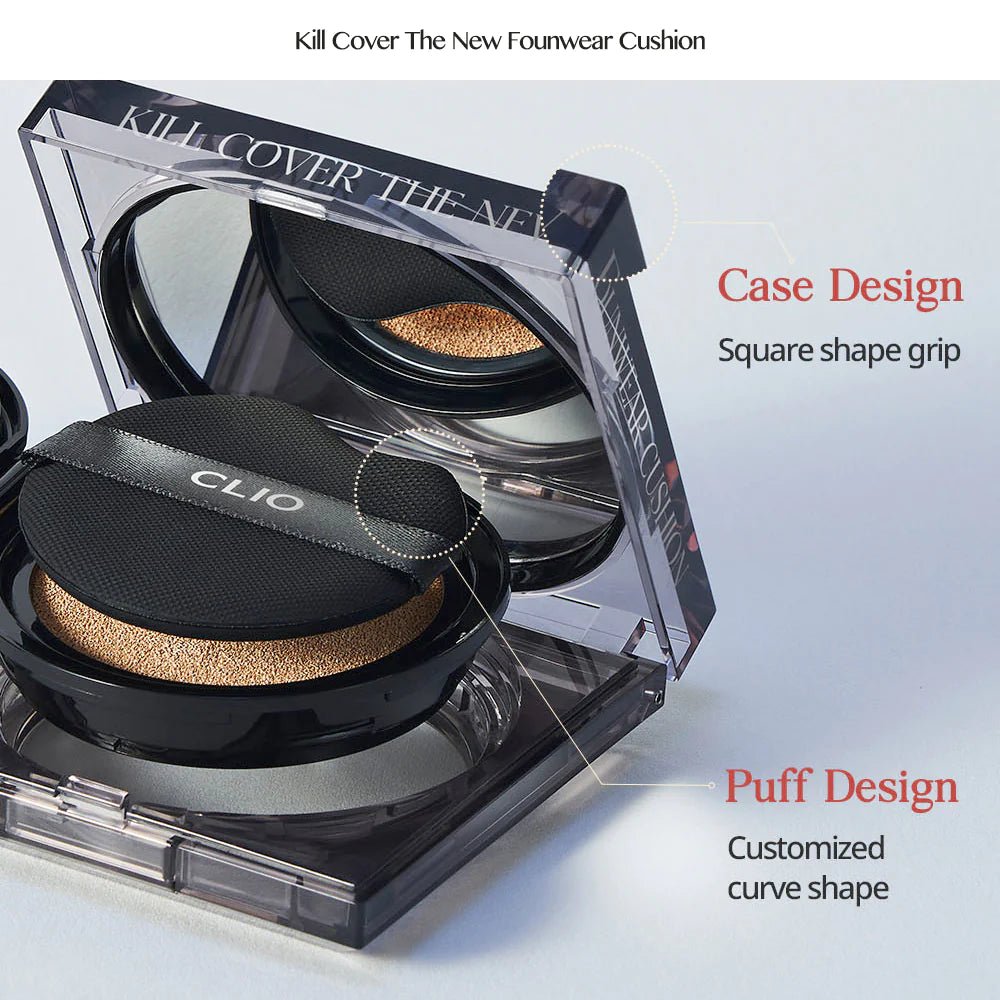 CLIO Kill Cover The New Founwear Cushion SPF50+ PA+++ (15gX2) – Full Coverage Cushion Foundation with High Sun Protection for Flawless, Long - Lasting Skin - Korean Beauty KR