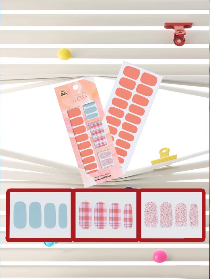 KoreanBeauty Dashing Diva - Press On Gel Nail Strips Without Glue , Gloss Strips/ Gel Nail Strips (Asian Type) - Beige Tweed - Korean Beauty KR