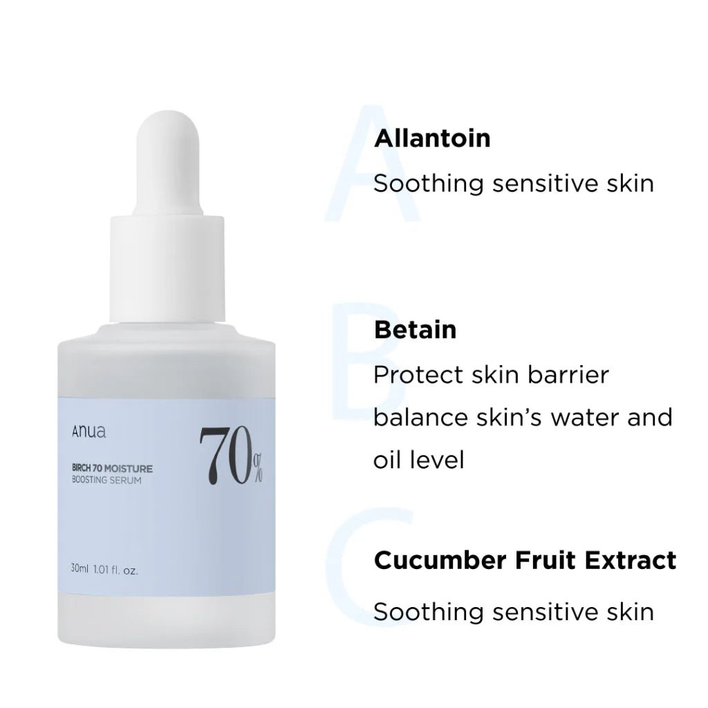 Anua Birch 70 Moisture Boosting Serum 30ml – Deep Hydration & Skin Soothing Serum for Radiant, Plump Skin - Korean Beauty KR