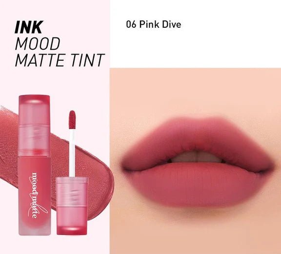 Peripera Ink Mood Matte Tint 06 Pink Dive – Long - Lasting Matte Lip Tint for Soft, Bold Color - Korean Beauty KR
