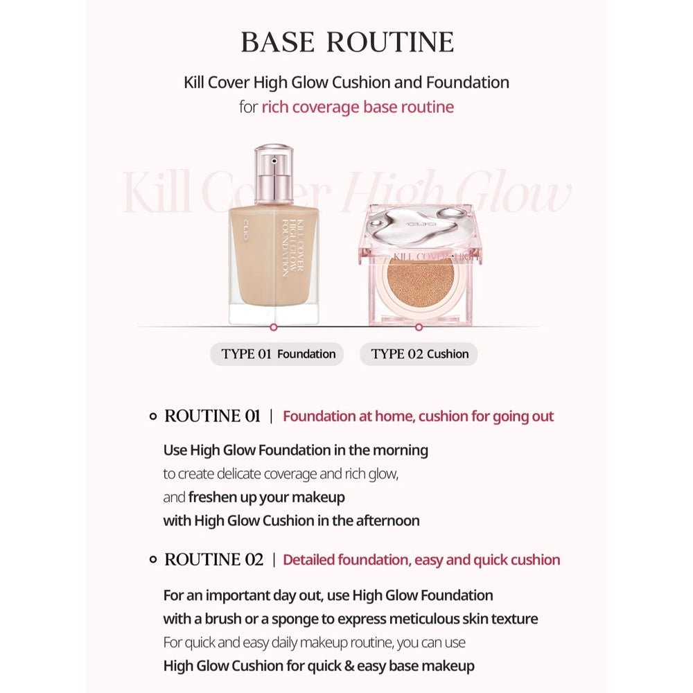 Clio Kill Cover High Glow Foundation 38g – Full Coverage & Radiant Finish for All - Day Glow - Korean Beauty KR