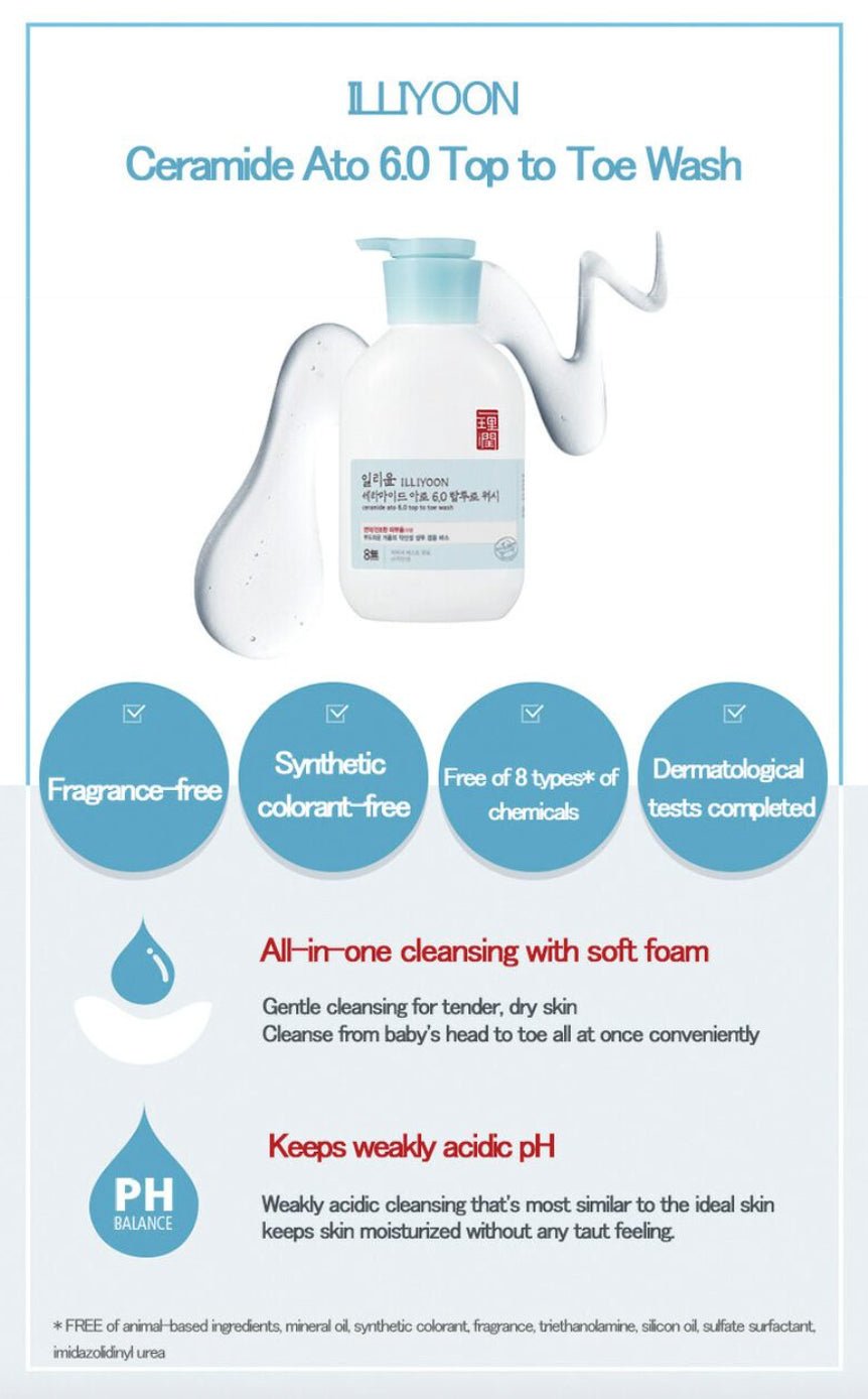ILLIYOON Ceramide Ato 6.0 Top to Toe Wash 500ml – Gentle & Hydrating Body Wash for Soft, Nourished Skin" - Korean Beauty KR