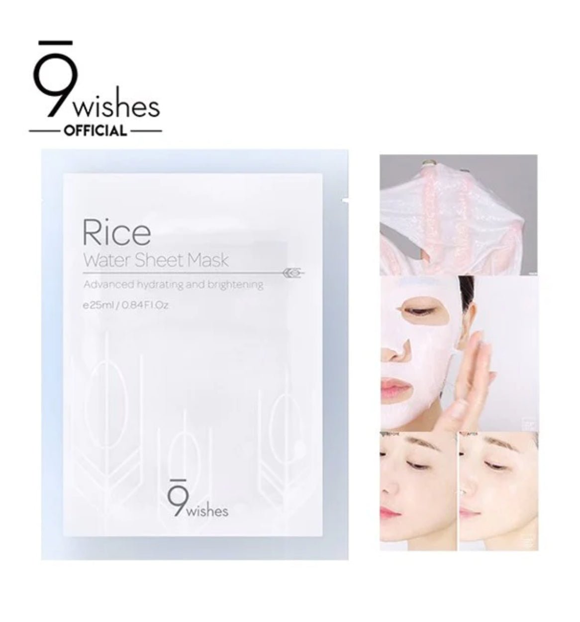 9Wishes Rice Water Sheet Mask 25ml – Brightening & Hydrating Mask for Soft, Radiant Skin*1 sheet - Korean Beauty KR