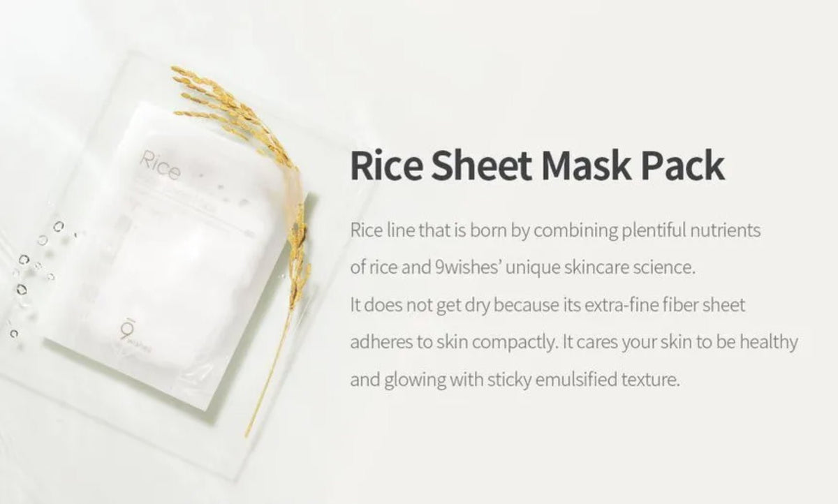 9Wishes Rice Water Sheet Mask 25ml – Brightening & Hydrating Mask for Soft, Radiant Skin*1 sheet - Korean Beauty KR