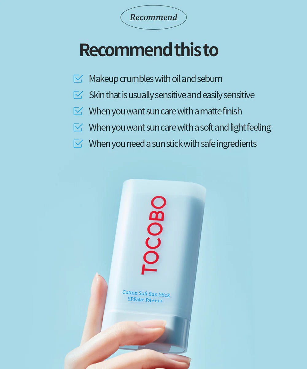 Tocobo Cotton Soft Sun Stick SPF50+ PA++++ – Lightweight & Hydrating Sunscreen Stick for High UV Protection - Korean Beauty KR