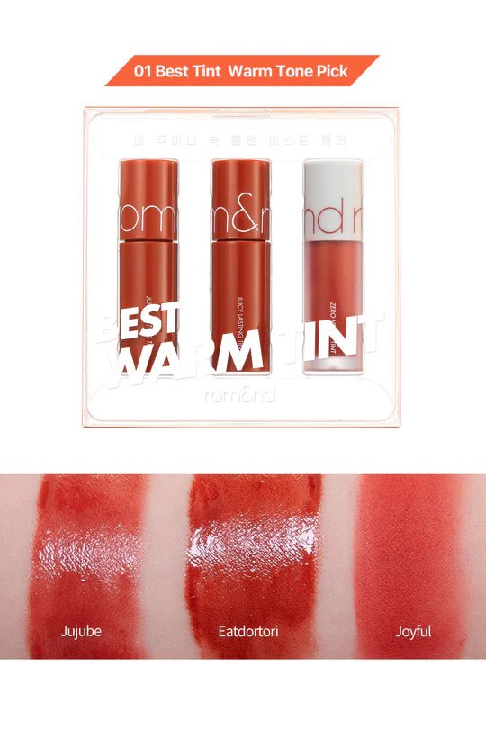 Rom&ND Best Tint Edition 01 Warm Tone Pick – Vibrant & Long - Lasting Lip Tint for Bold, Natural Color - Korean Beauty KR